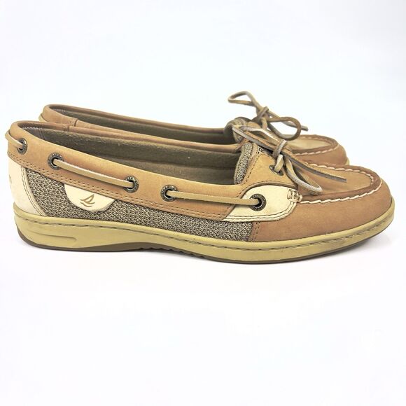 SPERRY TOP-SIDER Women’s 7.5M‎ Angelfish Tan Linen Leather Boat Shoes Coastal - Picture 5 of 12